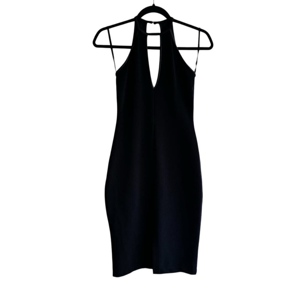 Cache Vintage High Neckline Keyhole Halter Style Sheath Cocktail Dress Black Sm